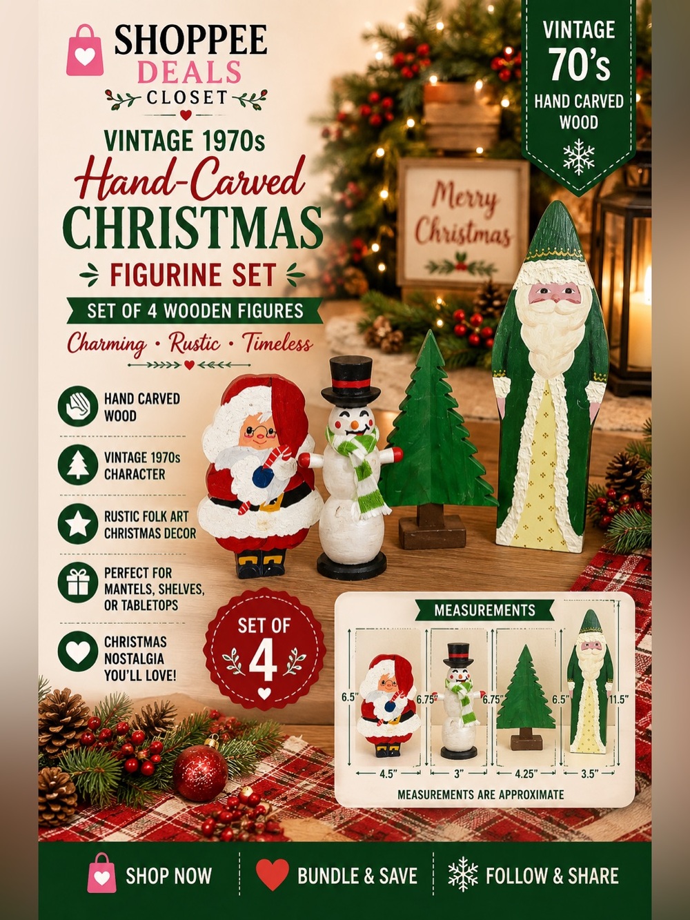 Christmas Wooden Carved Home Decor